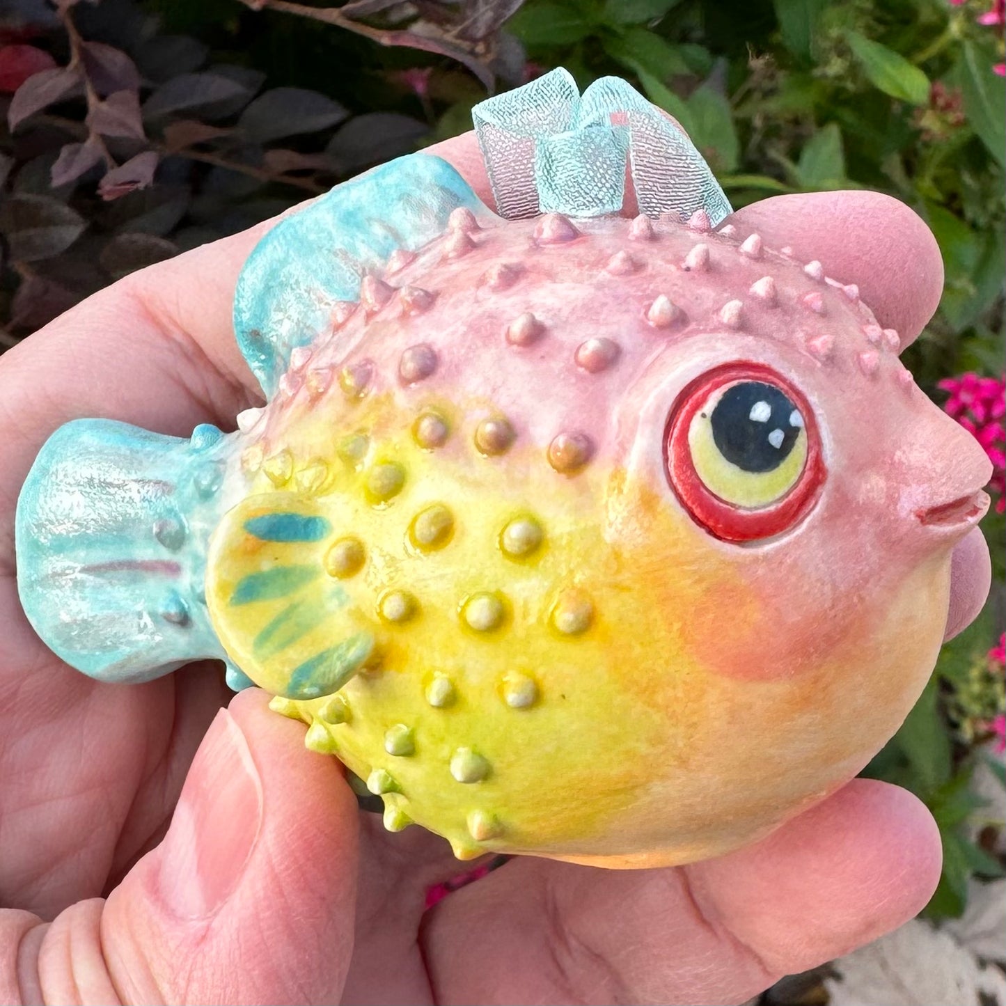 Z Handmade Rattle Pufferfish Ornament - Stoneware